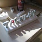 My youngest daughter now get's her name in aluminum! The red on the A is candle wax after a mishap with the knife...