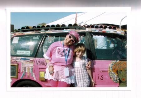 Me and Emily, the coolest woman with the craziest pink car!